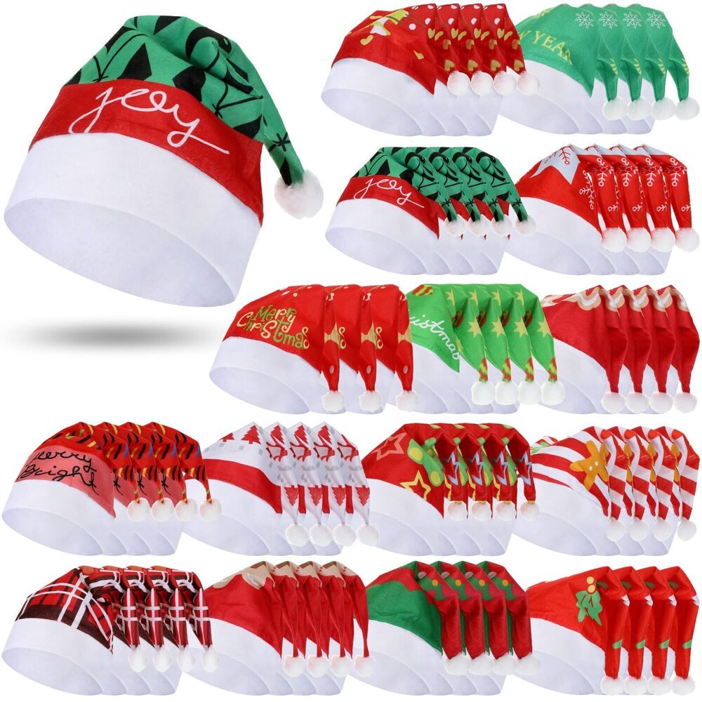 5947 60 Pcs Christmas Father Santa Hat Decorative Non Woven Christmas Santa